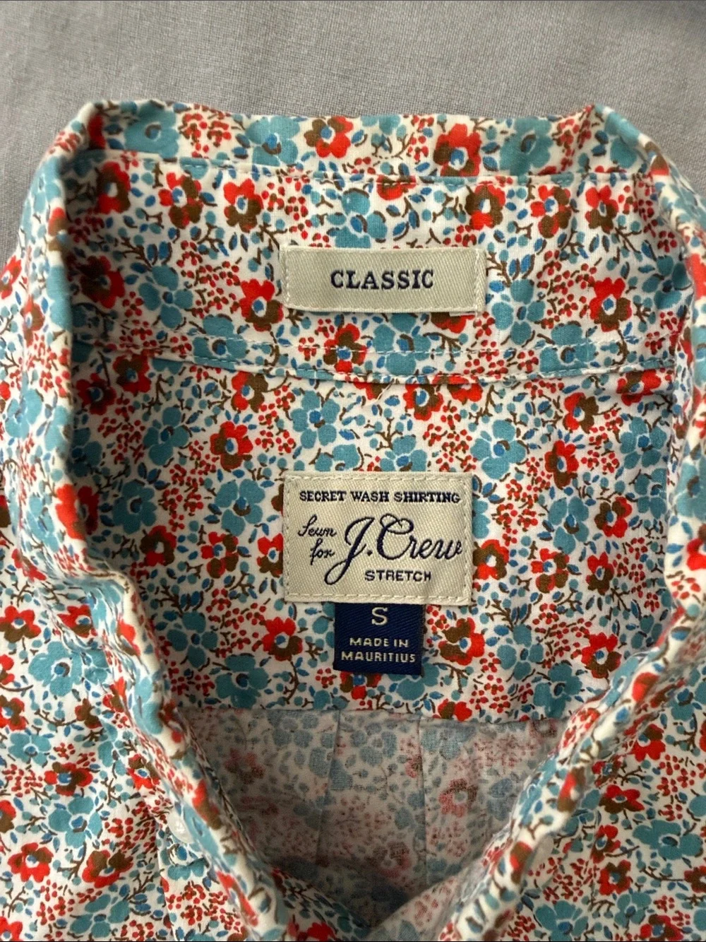 J. Crew Short-Sleeve Floral Button-Down in Teal and Red
